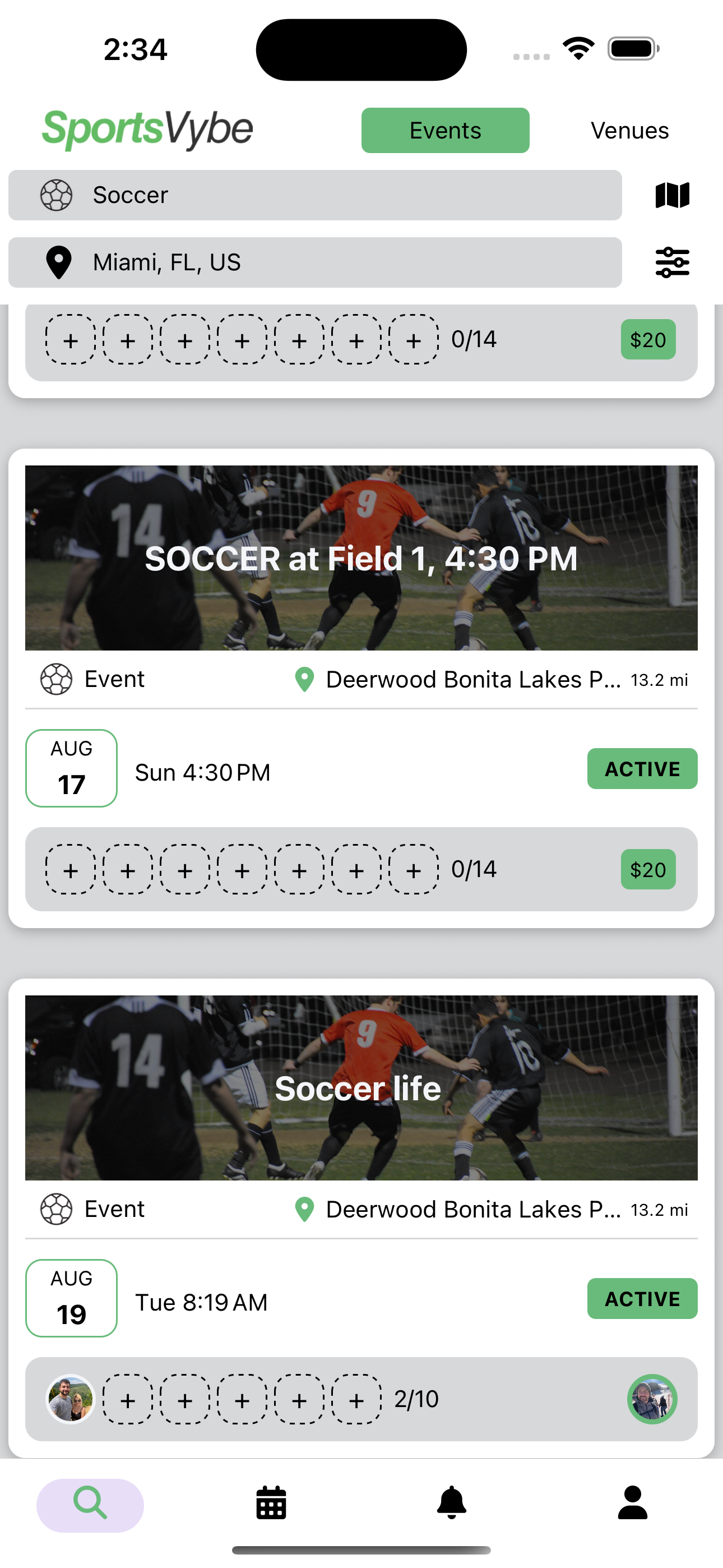 Home screen - Find and join sports activities (Light mode)