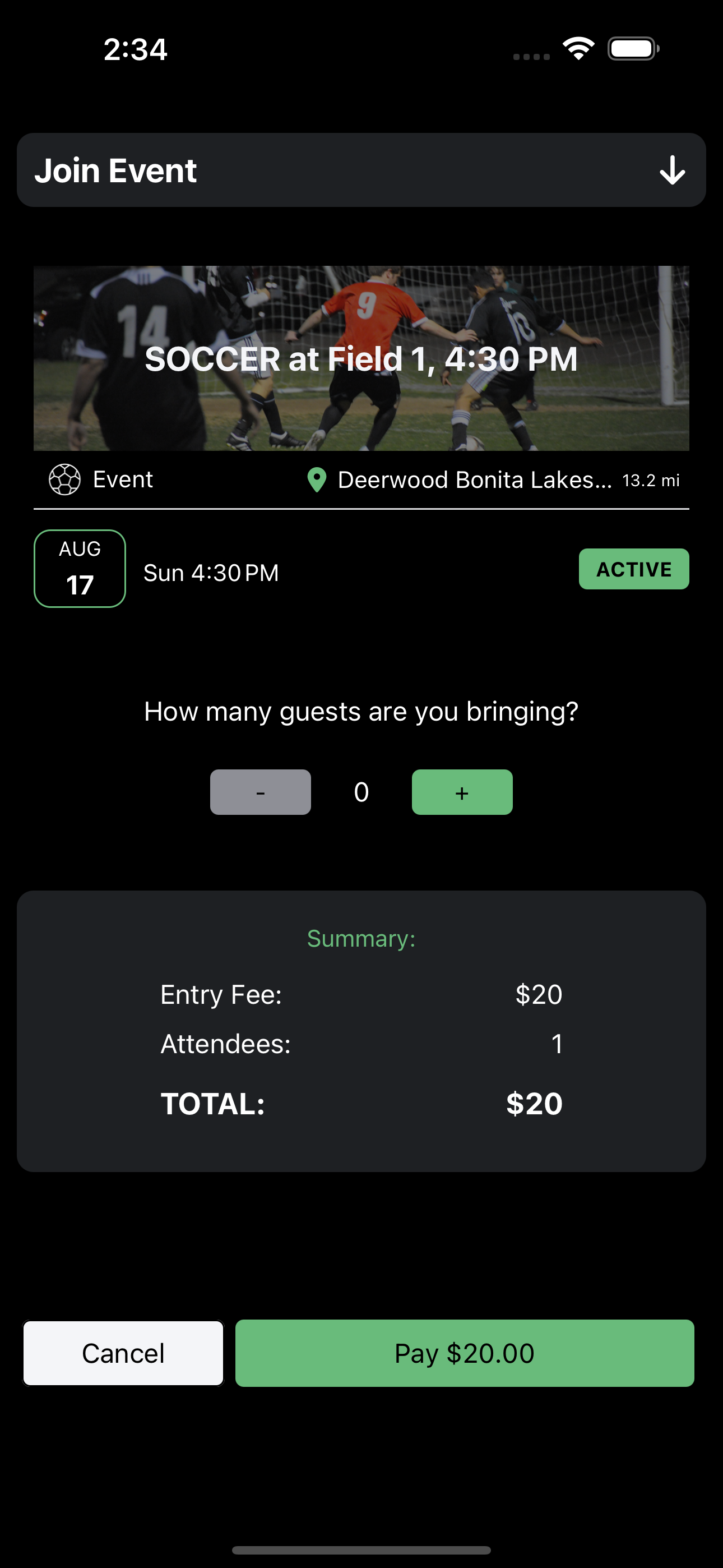 Join events - Connect with other sports enthusiasts (Dark mode)